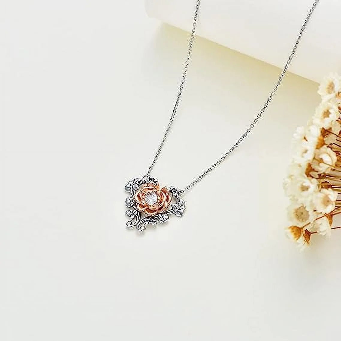 925 Sterling Silver Rose Flower Pendant Necklace - Bela Fils BoutiqueBela Fils Boutique